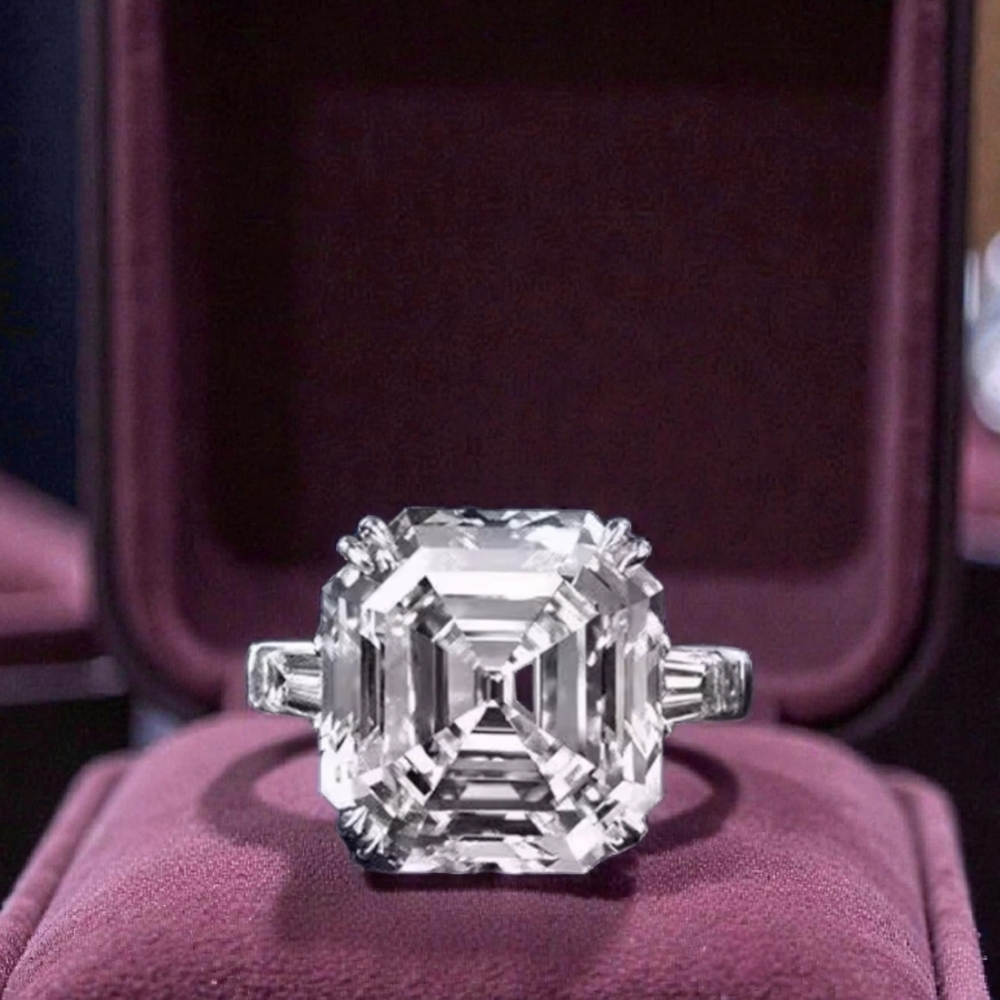 Statement Silver Diamond Cut Engagement Ring in Silver